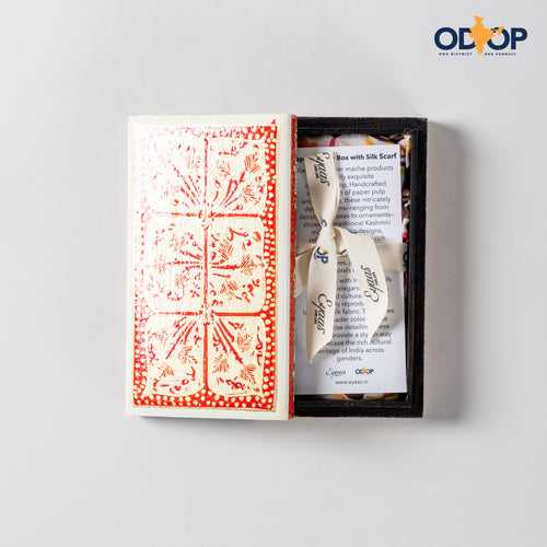 Papier Mache Gift Box with Silk Scarf - Orange Gold