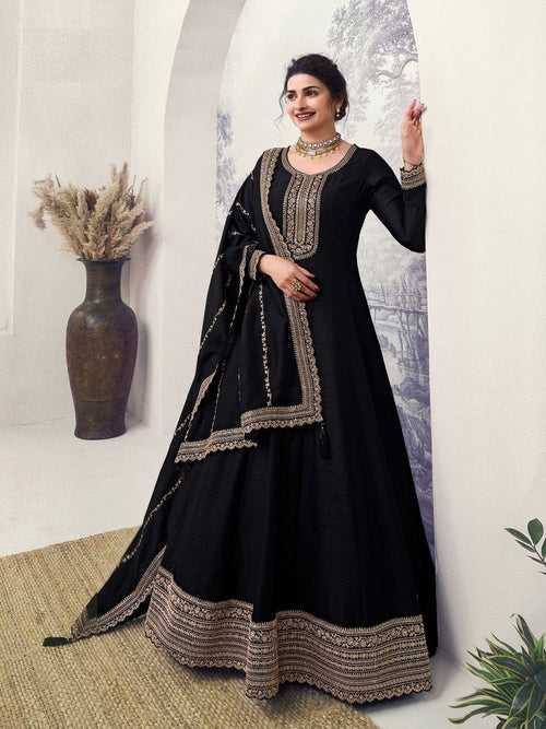 Amazing Black Color Georgette Fabric Partywear Suit