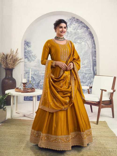 Amazing Yellow Color Georgette Fabric Partywear Suit