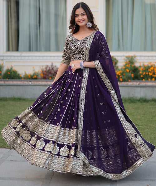 Beautiful Voilet Color Net Fabric Party Wear Lehenga