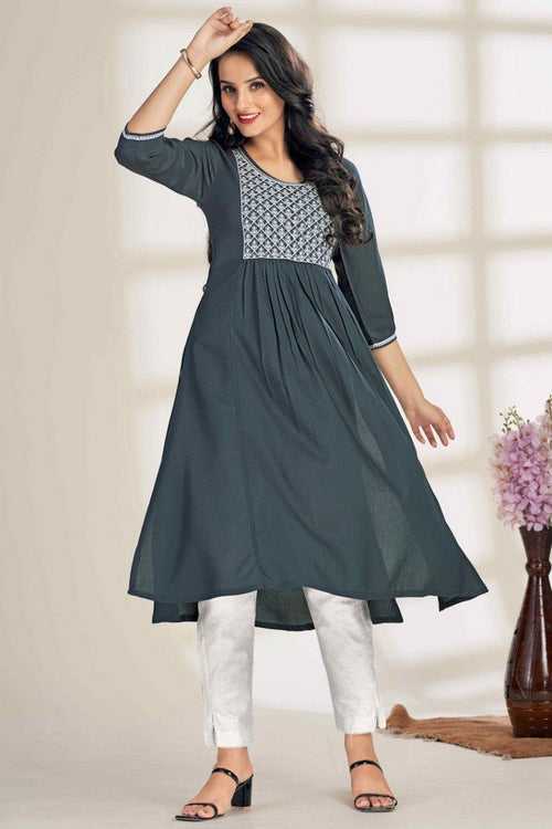 Pretty Grey Color Viscose Fabric Designer Kurti