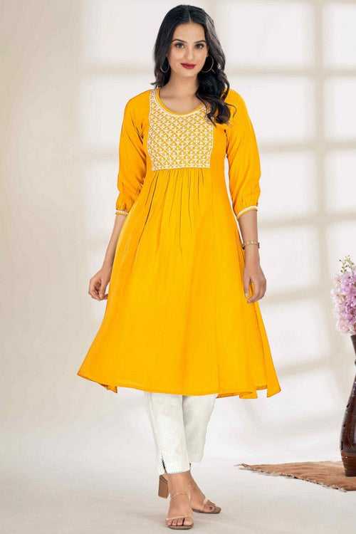 Pretty Yellow Color Viscose Fabric Designer Kurti