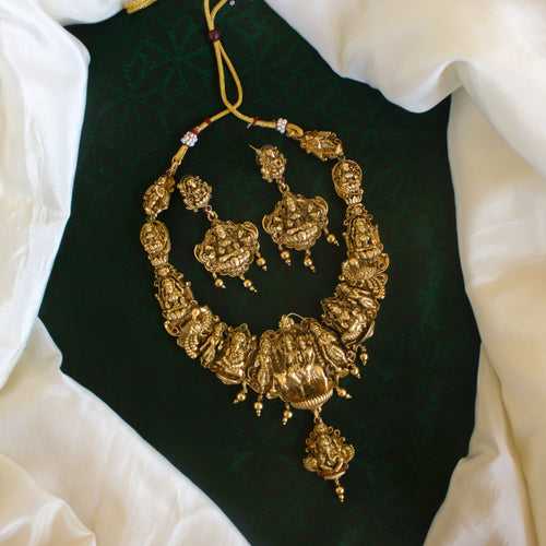 Budget Friendly Nagas Antique Gold Shivan Parvati Temple Necklace Set
