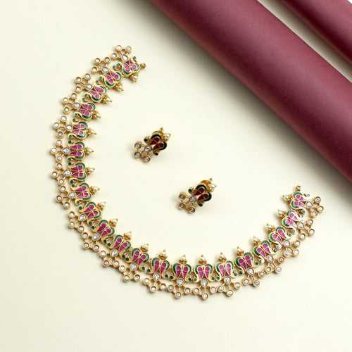 Enamel Kundan Paisleys Necklace Set