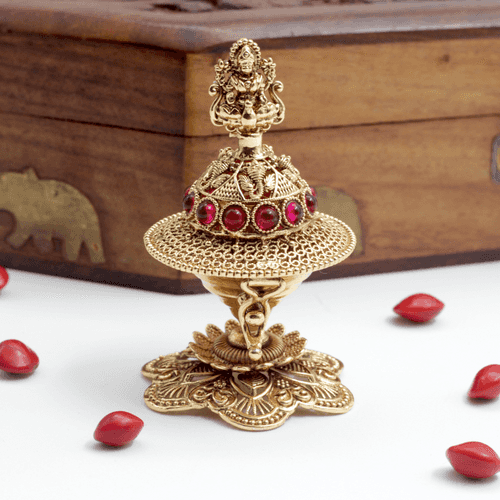 Antique Gold Nagas Kemp Lakshmi Kumkum Box/Sindoor Dabbi