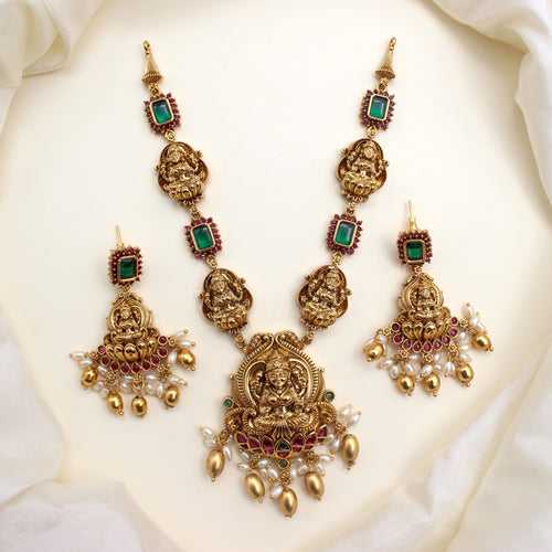Antique Nagas AD Rectangle Stone Lakshmi Bridal Necklace Set
