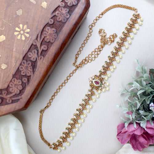 Premium Antique Gold AD Cute Peacocks Sleek Bridal Hip Chain