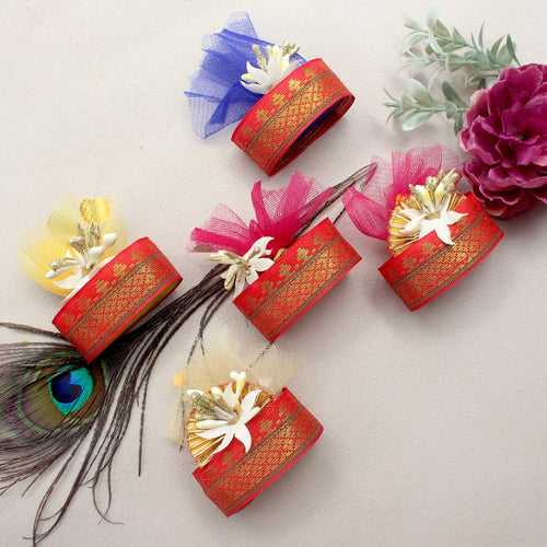 Handmade Haldi Kumkum Zari Box Set with Pollen Flowers Return Gift Pack - Made to Order