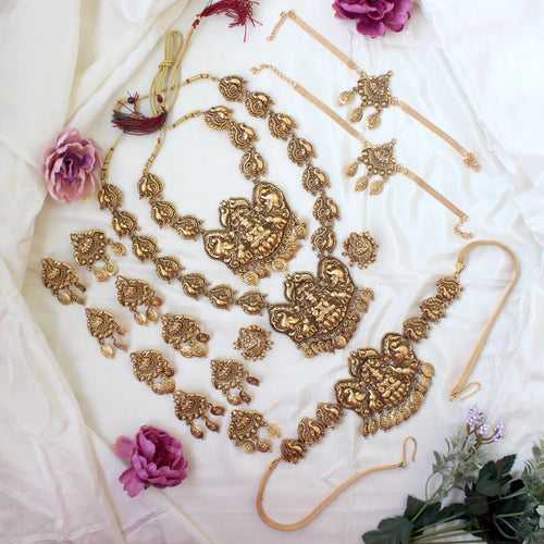 Budget Friendly Antique Gold Nagas Mahalakshmi Annam Full Bridal Set Box No.4