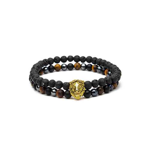 Two layer Lion Bracelet in Multi Gemstone beads