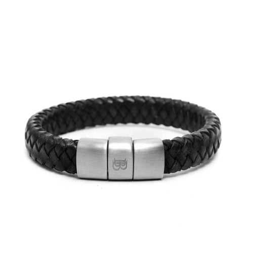 Flat Braided Genuine Black Leather Bracelet