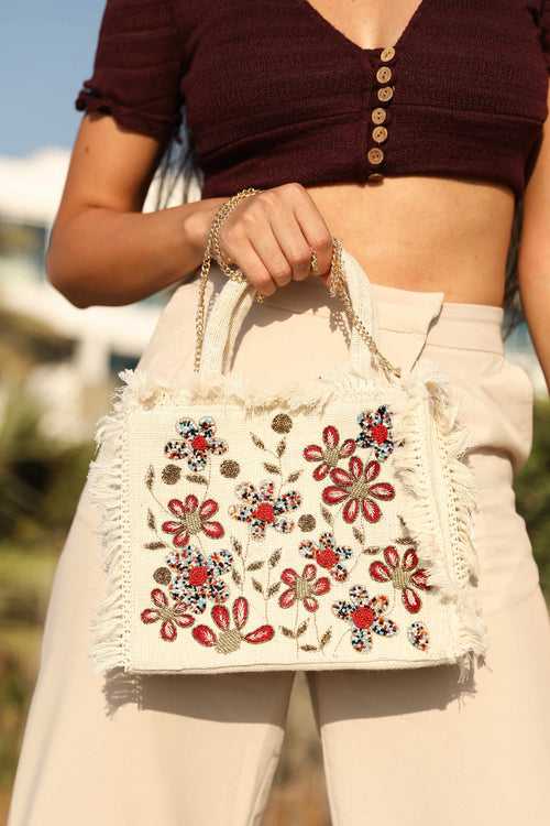 Beaded flower design tote