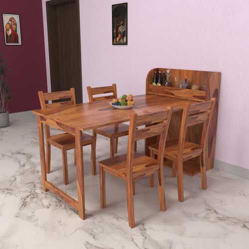 Natural Brown Light Finished Handmade Wooden Dining Set with Storage Rack