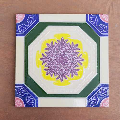 Vintage Aesthetic Flower Designed Ceramic Square Tile