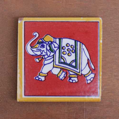 Charming Classic Elephant Designed Ceramic Square Tile Set of 2