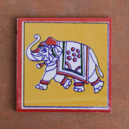 Classic Flora Elephant Designed Ceramic Square Tile set of 2