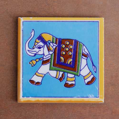 Erotic Traditional Style Elephant Designed Ceramic Square Tile Set of 2