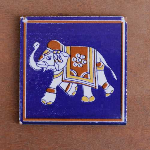 Classic Majestic Elephant Designed Ceramic Square Tile Set of 2