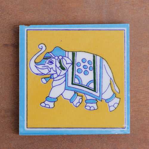 Royal Cultural Elephant Designed Ceramic Square Tile Set of 2