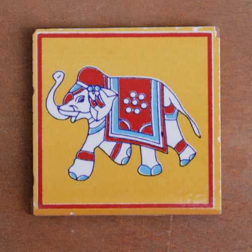 Indian Antique Style Elephant Designed Ceramic Square Tile