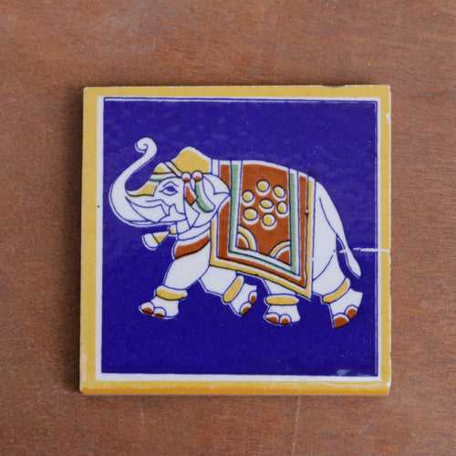 Majestic Antique Elephant Designed Ceramic Square Tile Set of 2