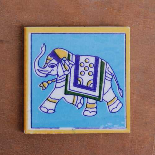 Wisdom Style Elephant Designed Ceramic Square Tile Set of 2
