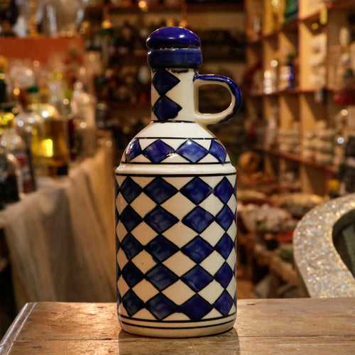 Old Rich Blue Bricks Designed Pottery Oil Ceramic Storage Bottle