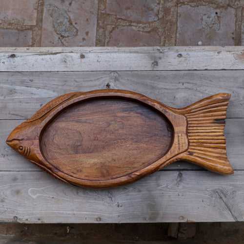 Unique Natural Brown Finished Fish Style Wooden Handmade Tray