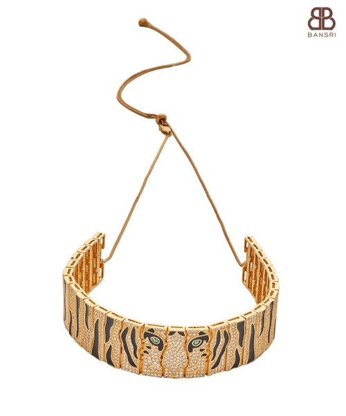Link Panther Face Diamonte Choker Necklace
