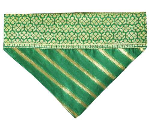 For The Fur Kids Dog Bandana: Diwali Bandana for Pets (Green & Gold)