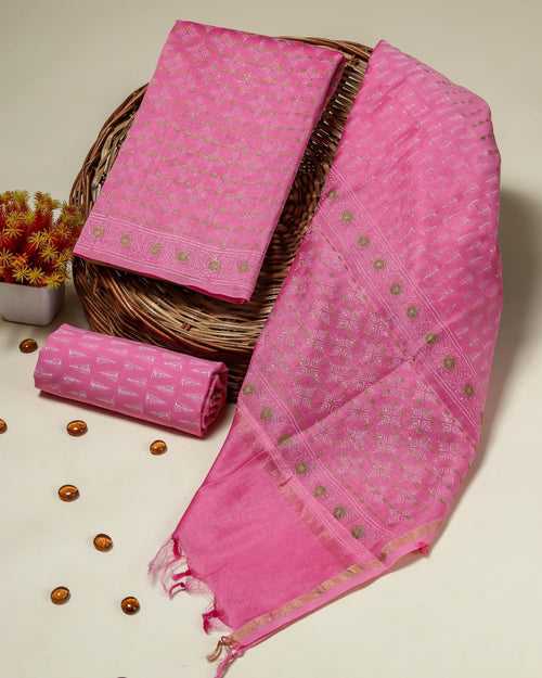 Designer Pink Khadi Gold Print Chanderi Silk Suit Set (CHA131)