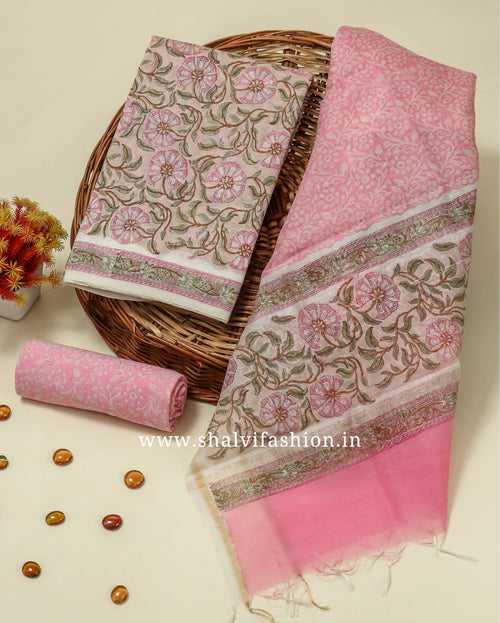 Floral Jaal Print Chanderi Silk Suit Set (CHA217)