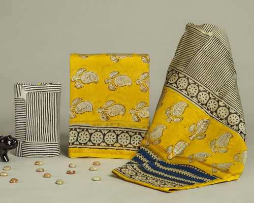 Elegant Hand Block Print Chanderi Silk Suit Set (CHA279)