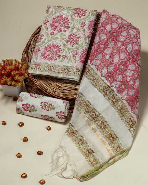 Floral Jaal Print Chanderi Silk Suit Set (CHA40)
