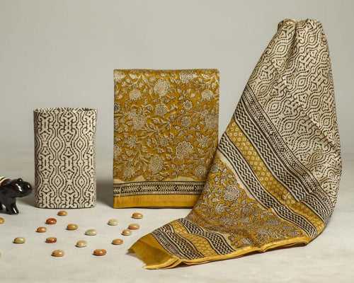 Elegant Hand Block Print Chanderi Silk Suit Set (CHA412)
