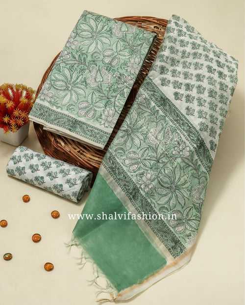 Green Jaal Print Chanderi Silk Suit Set (CHA799)