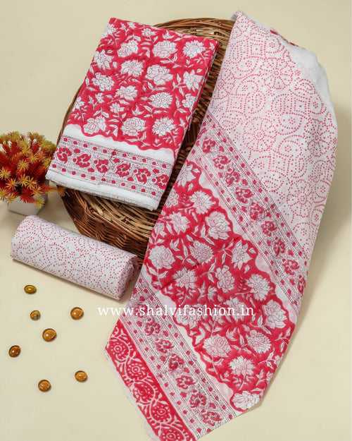 Jaal Print Cotton Suit Set with Mulmul Dupatta (COT66)