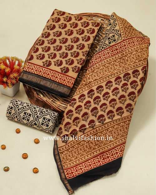 Elegant Hand Block Print Maheshwari Silk Suit Set (MSL430)