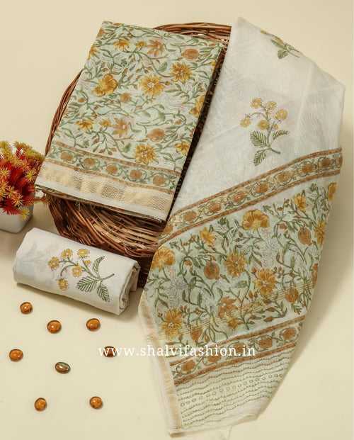 Designer Hand Block Print Maheshwari Silk Suit Set (MSL434)