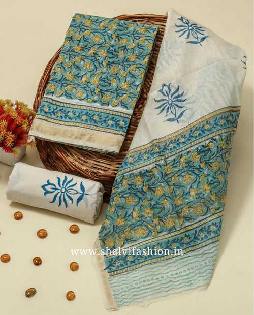 Blue Jaal Print Maheshwari Silk Suit Set (MSL436)