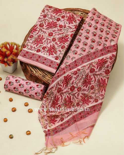 Flower Patterned Chanderi Silk Suit Set (CHA797)