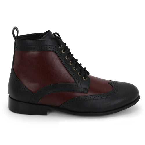 Dayton Black/Maroon Brogue Boots