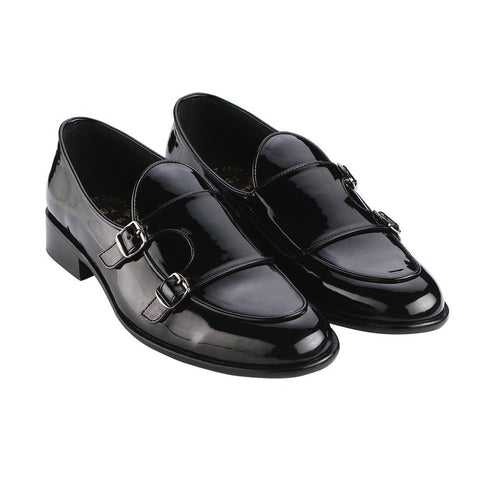 Bello Double Monk Patent Black Loafers