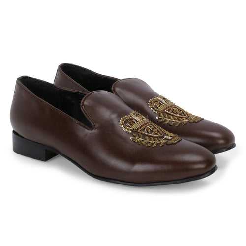 Bern Brown Hand-Embroidered Ethnic Slip-Ons