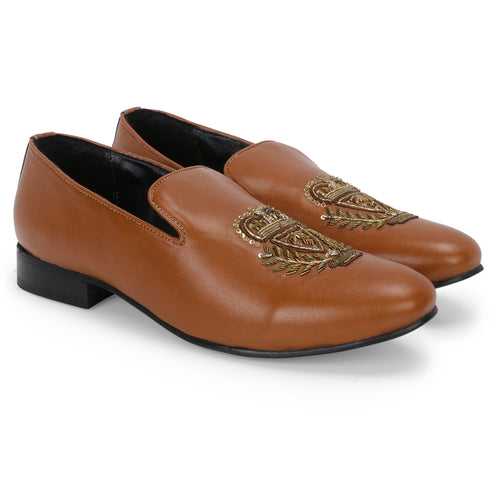 Bern Tan Hand-Embroidered Ethnic Slip-Ons