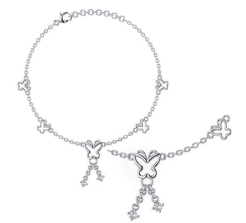 Butterfly Stack Sterling Silver Anklet