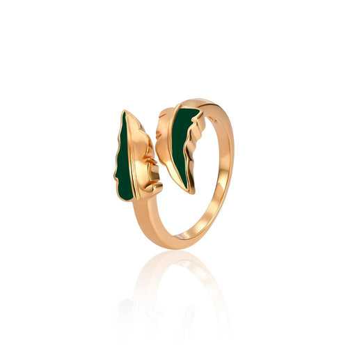 Sparkling Green Leaf Open Ring