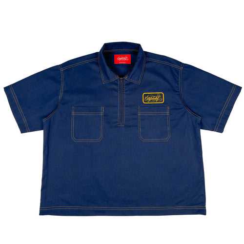 Zip up Patch Workshirt (NAVY BLUE)
