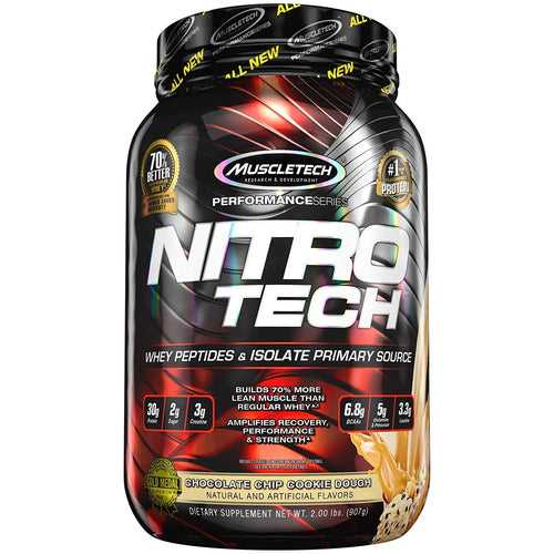 MuscleTech NitroTech Protein Powder Plus Muscle Builder, 100% Whey Protein with Whey Isolate, Chocolate Chip Cookie Dough, 20 Servings (2lbs)