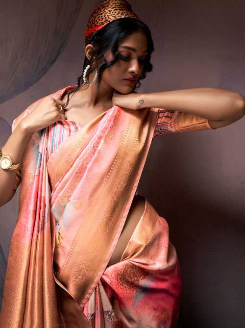 Tangerine Orange silk Blended Saree